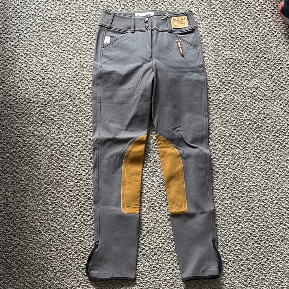 The Tailored Sportsman- Gray Riding Pants with Tan Knee Patches